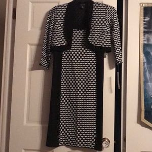 Black and White patterned dress with matching cardigan